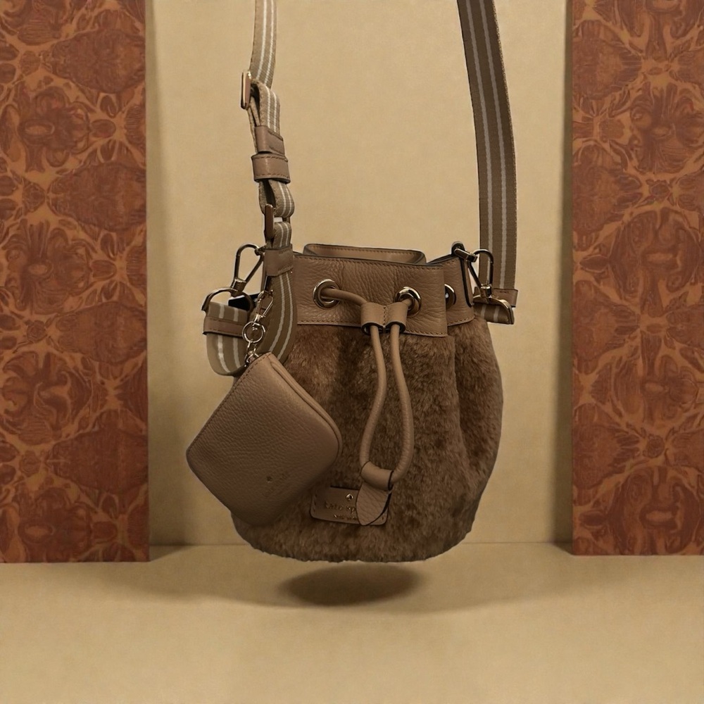 Kate Spade Rosie Faux Fur Mini Bucket Bag Light Fawn New with Tags